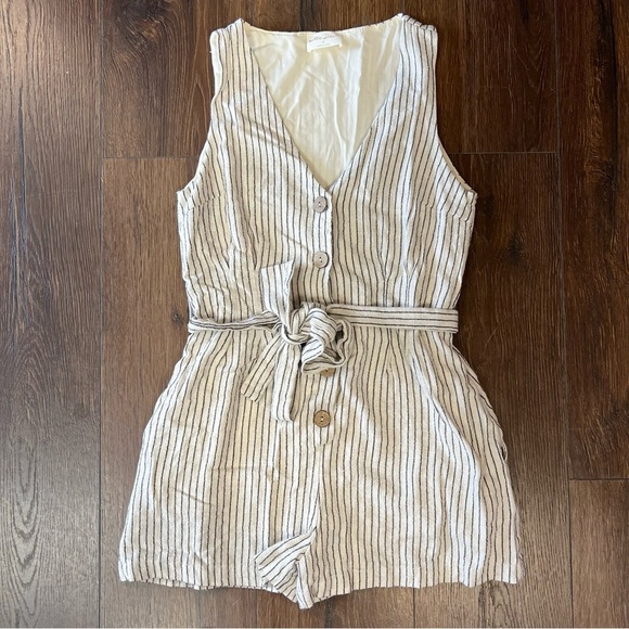 Lulu’s Idyllic Days Ivory Striped Sleeveless Button-Front Romper SZ - Picture 2 of 7
